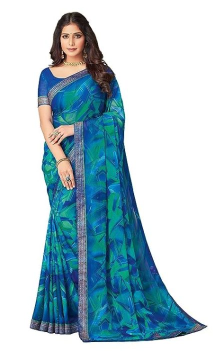 Women's Lace & Printed Chiffon Saree with Blouse